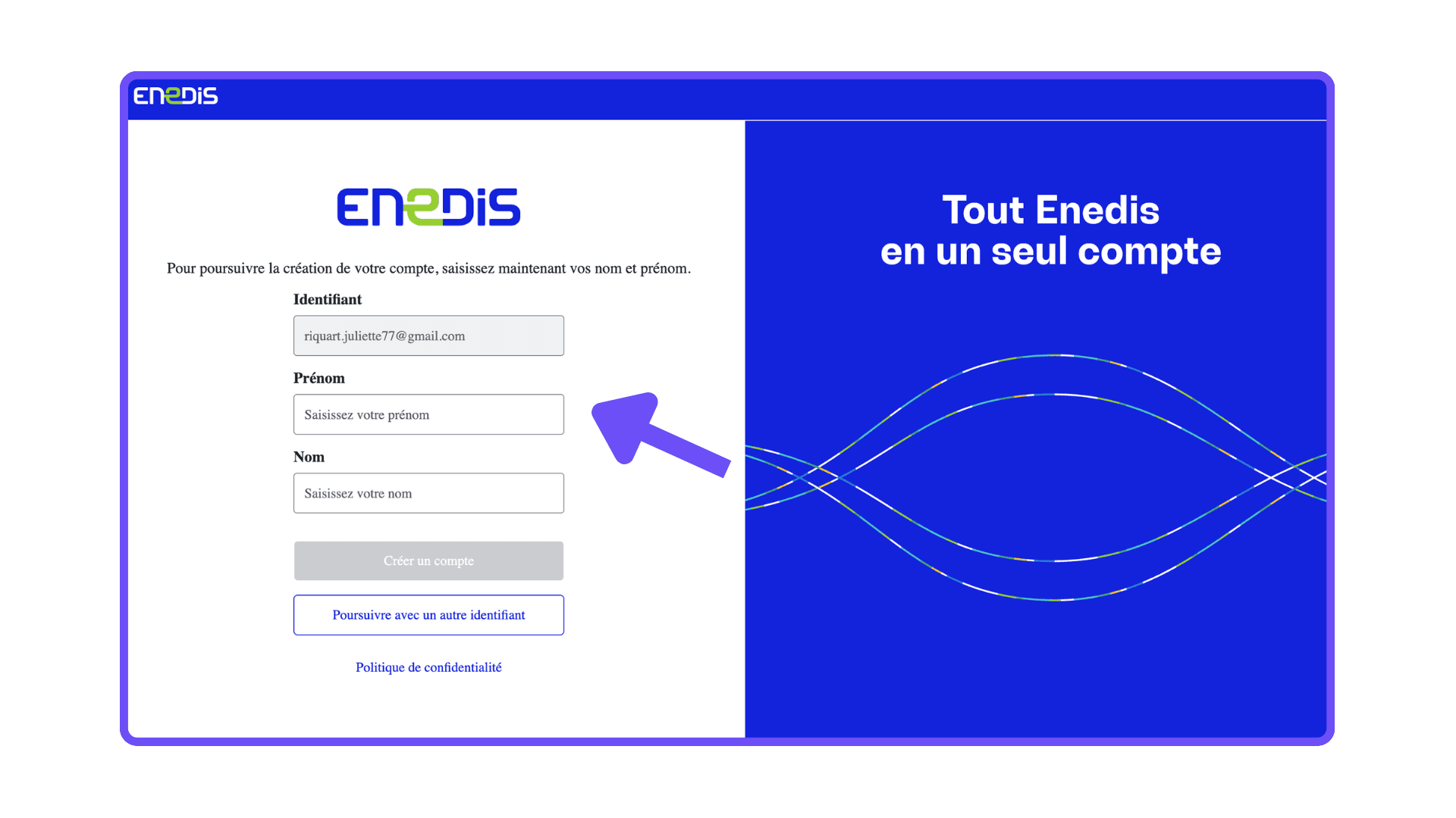 Création de compte Enedis