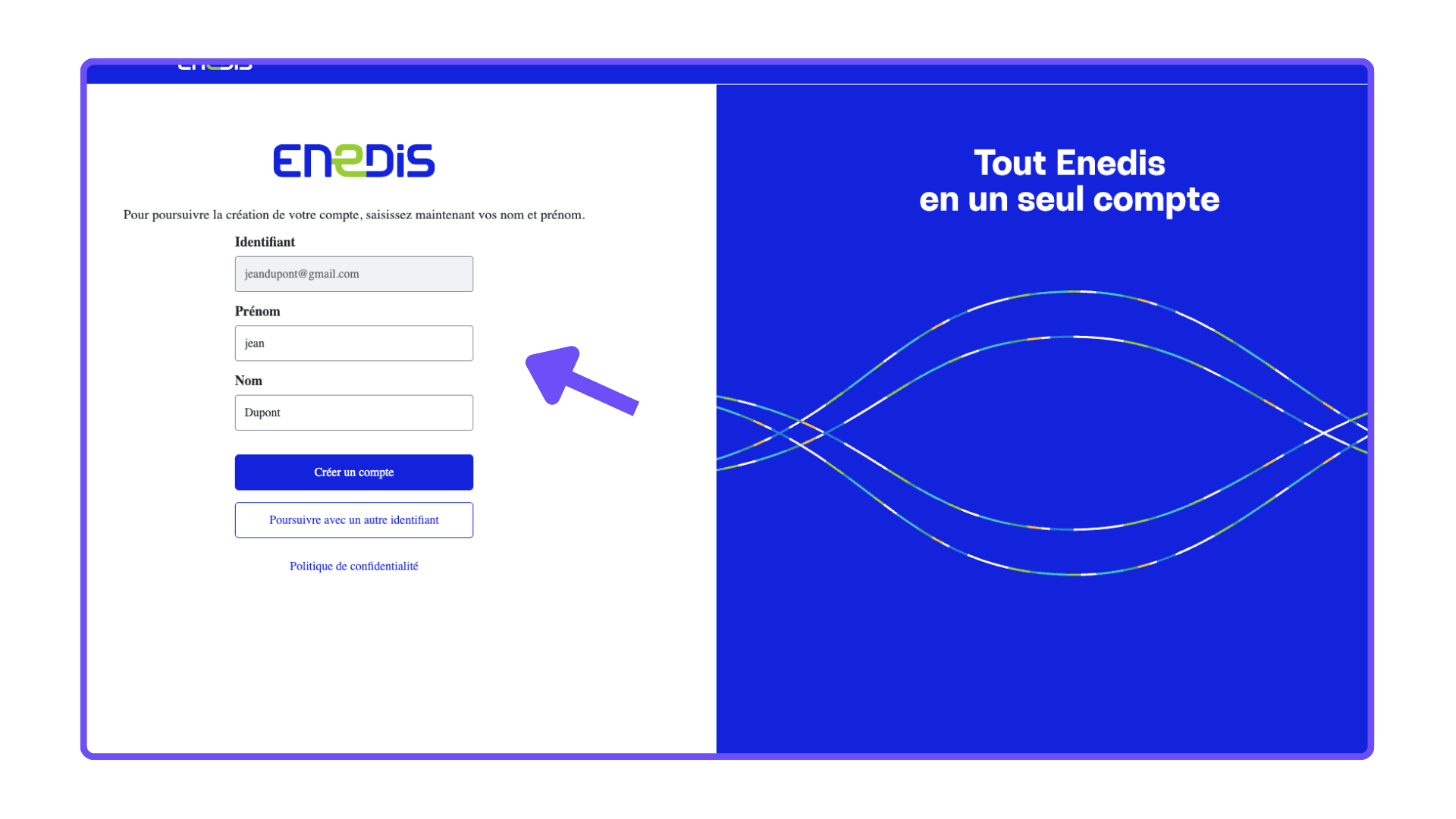 Création de compte Enedis