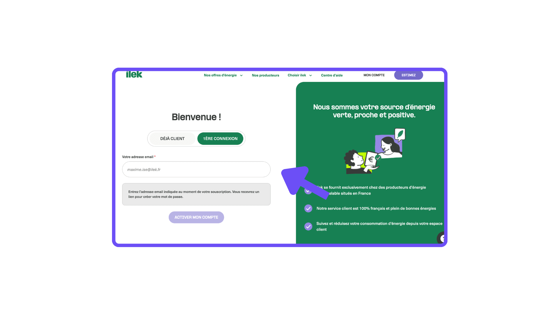 Création de compte Ilek