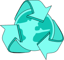 planète turquoise avec symbole écologie trois flèches