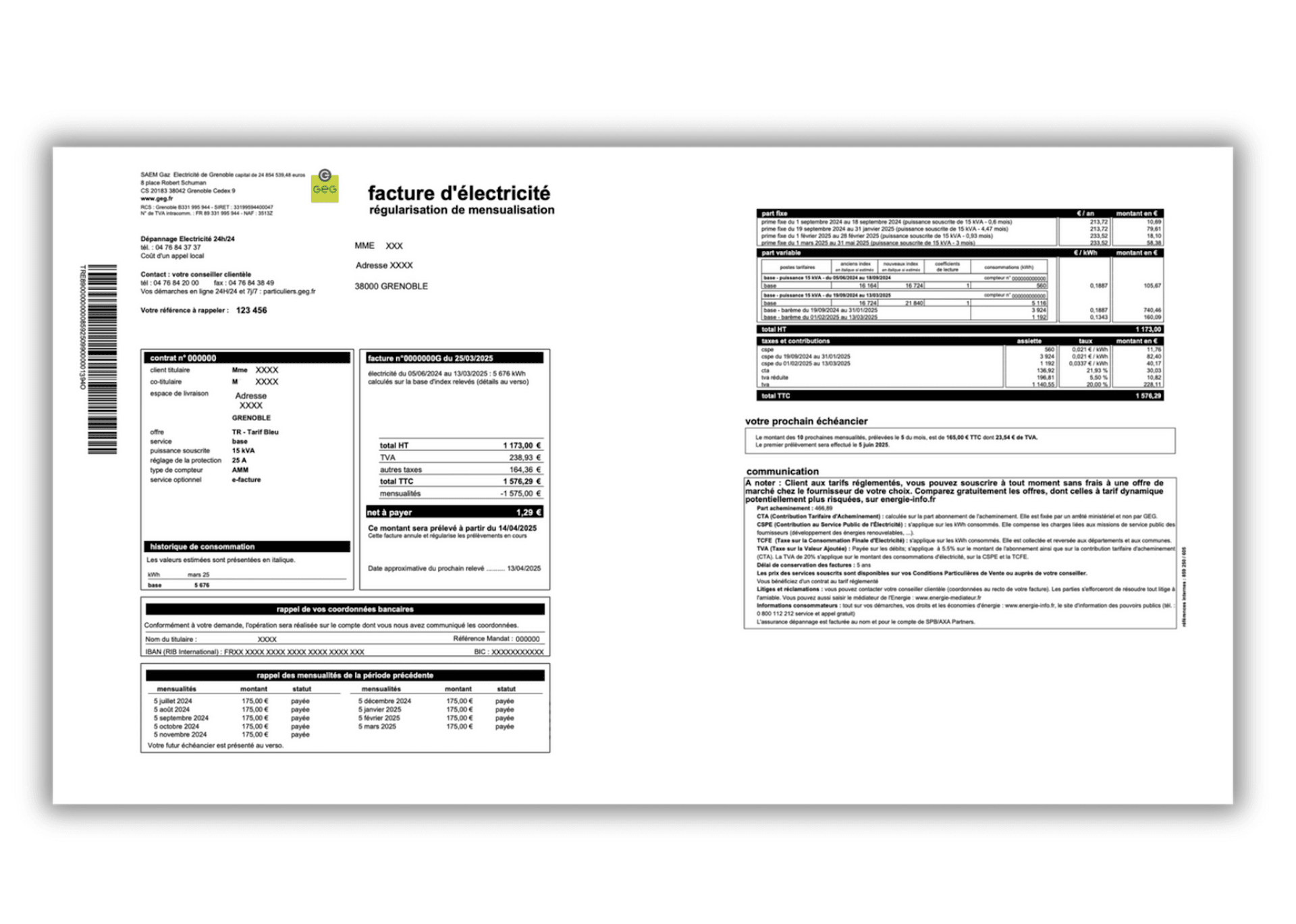 Facture de régularisation GEG
